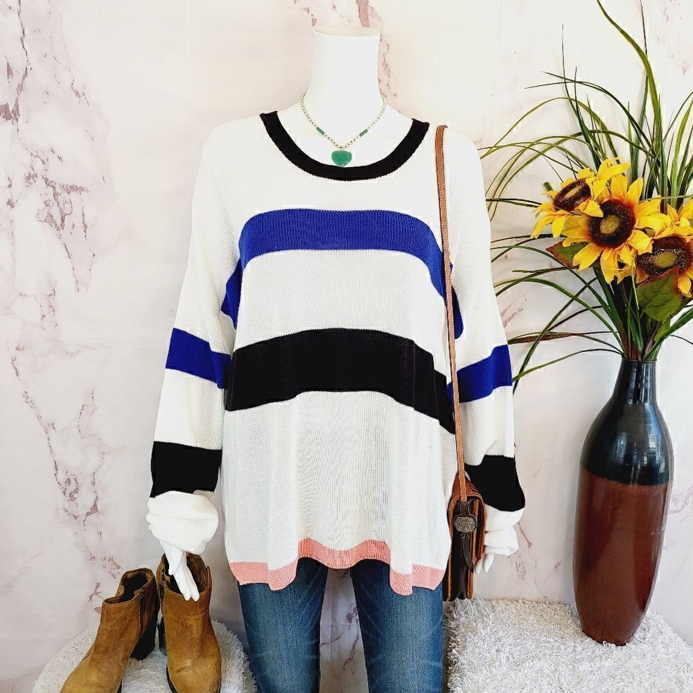 New DKNY soft cotton knit wide stripe sweater